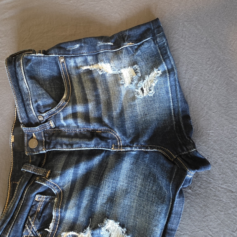 Buckle Women's Distressed Dark Blue Jean Shorts - Picture 3 of 7